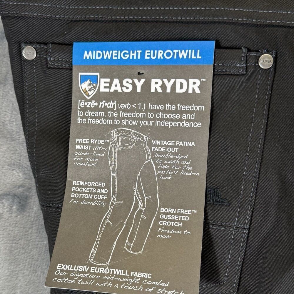 NWT Kuhl Sz 42/32 Easy RYDR Pants Men's Mid Weight Euro Twill Black Ryder Kühl - Picture 4 of 16